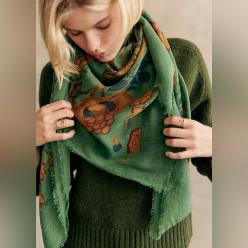 Sezane Pio Scarf | Sea Green + Retro flowers